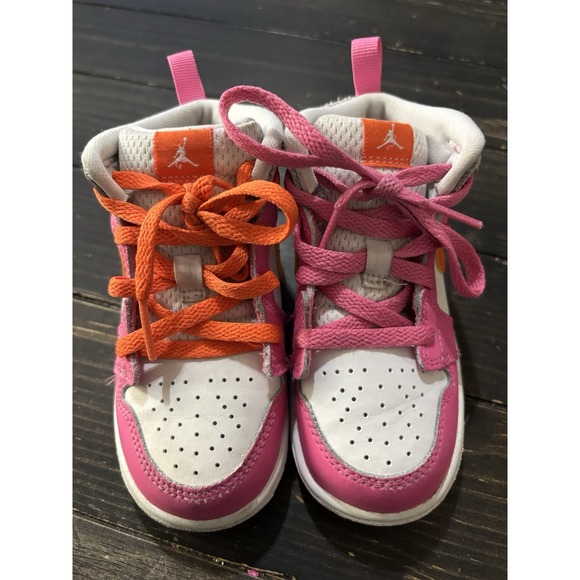 Air Jordan 1 Mid Pinksicle Orange Toddler Shoes 8C DX3239-681 Kids Youth EUC - Picture 2 of 6
